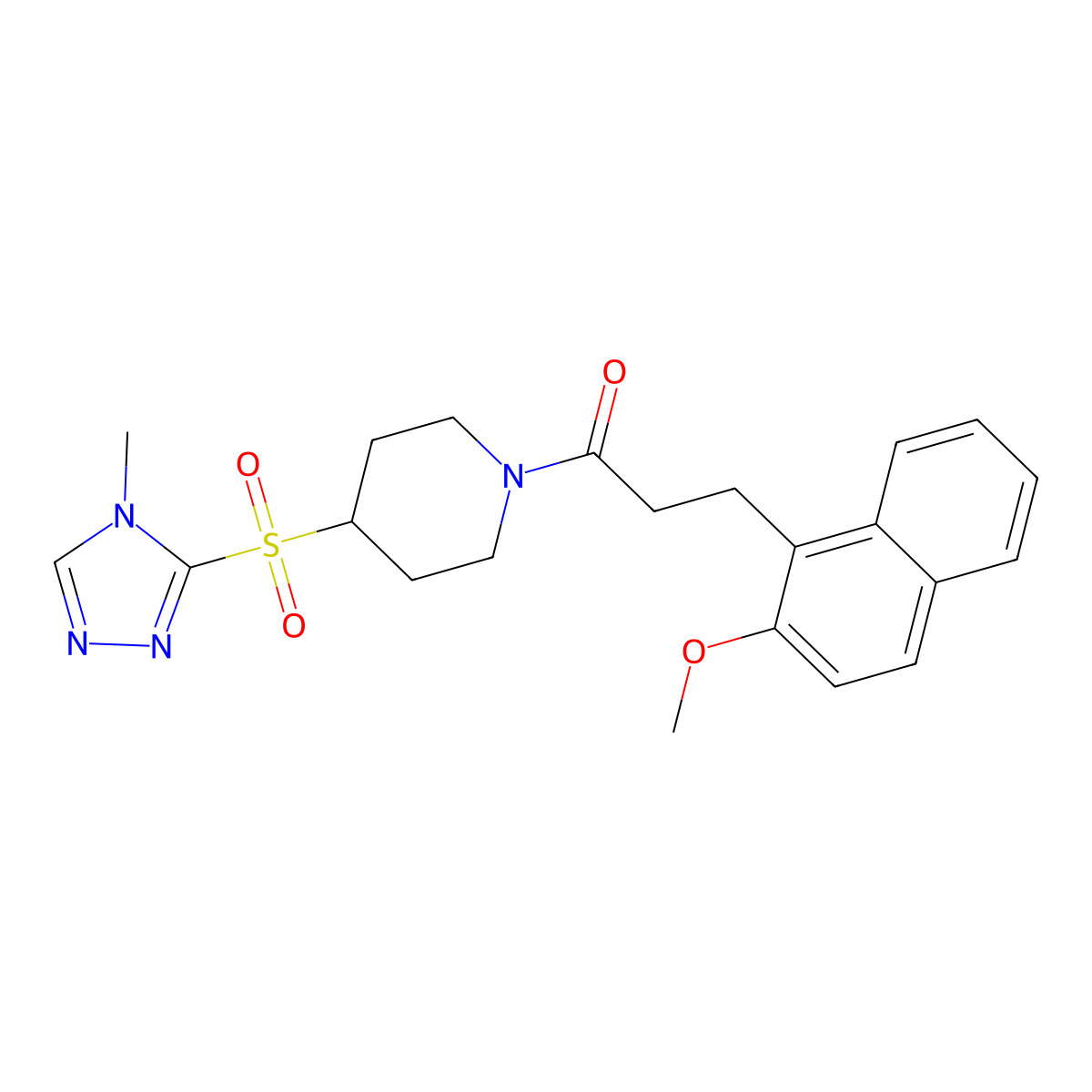 3-(2-methoxynaphthalen-1-yl)-1-(4-((4-methyl-4H-1,2,4-triazol-3-yl)sulfonyl)piperidin-1-yl)propan-1-one molecular structure, CAS 1448057-39-3