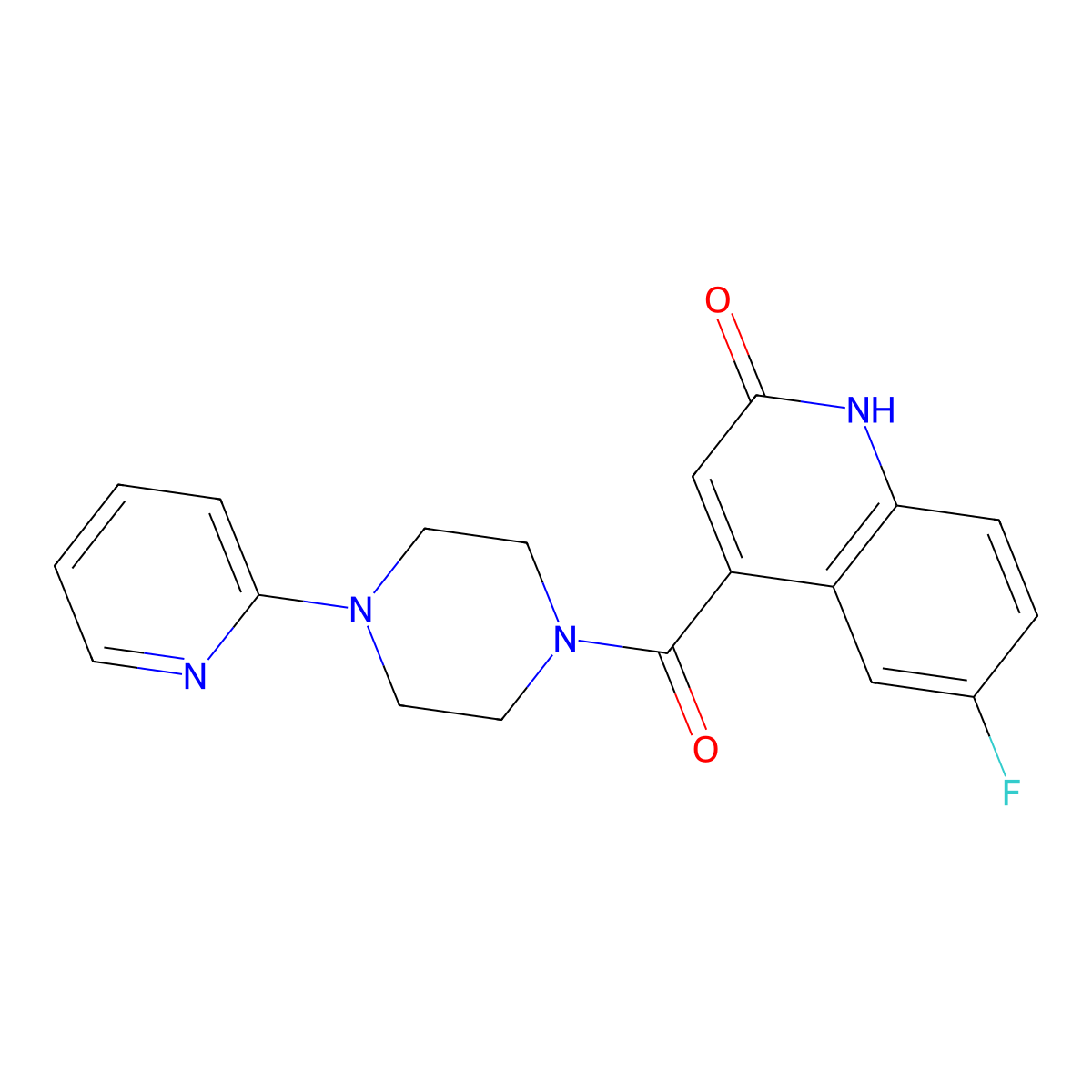 6-fluoro-4-(4-(pyridin-2-yl)piperazine-1-carbonyl)quinolin-2(1H)-one molecular structure, CAS 1448057-40-6