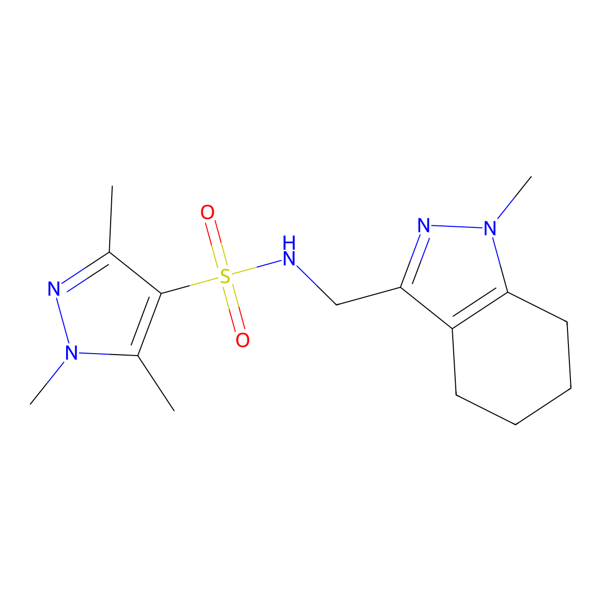 1,3,5-trimethyl-N-[(1-methyl-4,5,6,7-tetrahydro-1H-indazol-3-yl)methyl]-1H-pyrazole-4-sulfonamide molecular structure, CAS 1448057-42-8