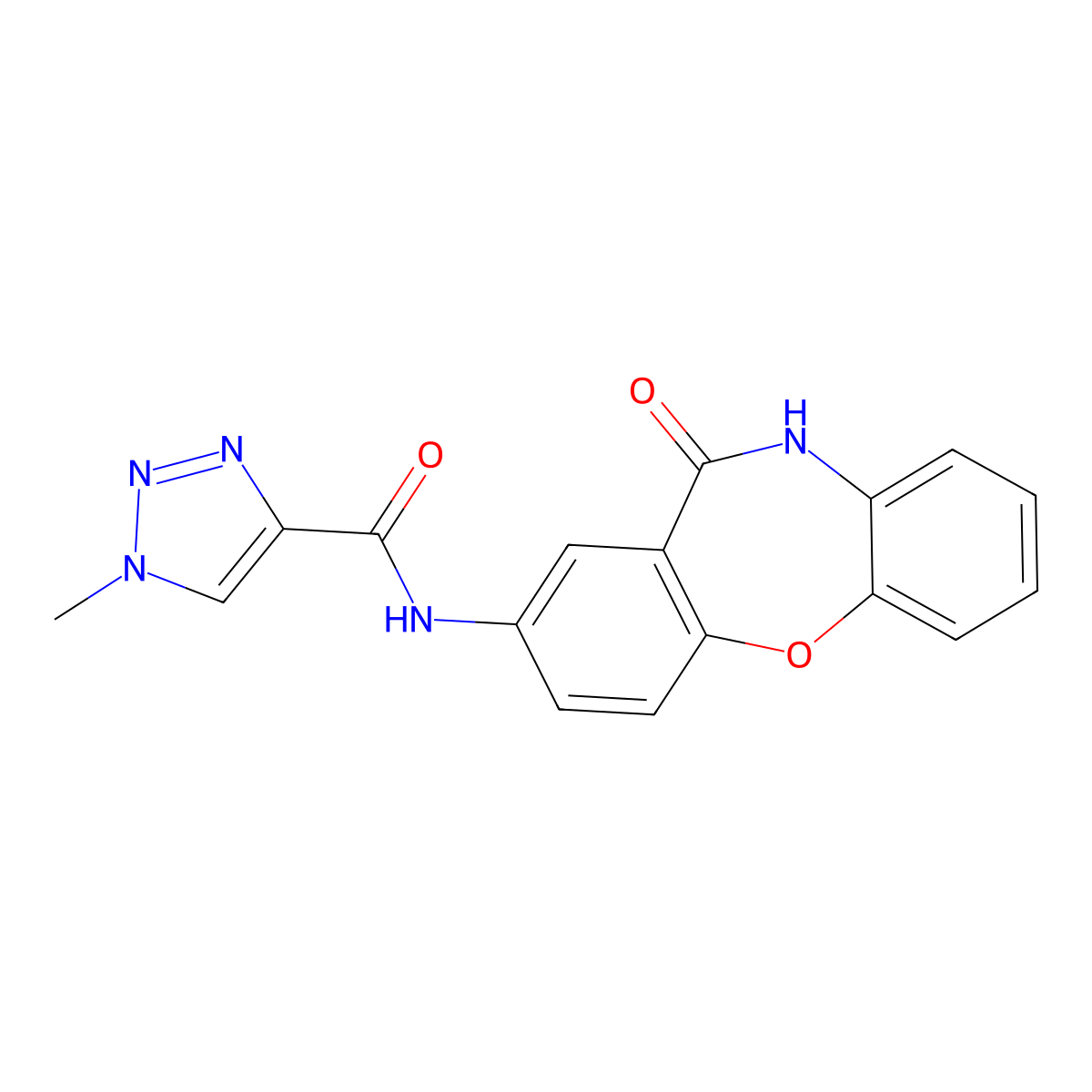 1-methyl-N-{10-oxo-2-oxa-9-azatricyclo[9.4.0.0^{3,8}]pentadeca-1(11),3(8),4,6,12,14-hexaen-13-yl}-1H-1,2,3-triazole-4-carboxamide molecular structure, CAS 1448057-44-0
