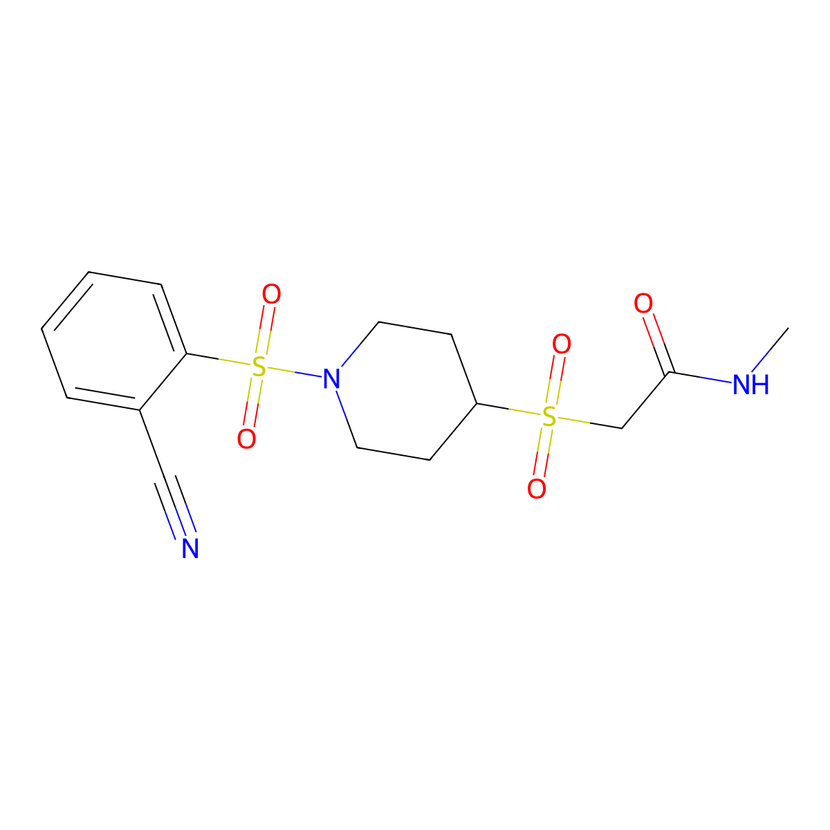 2-((1-((2-cyanophenyl)sulfonyl)piperidin-4-yl)sulfonyl)-N-methylacetamide molecular structure, CAS 1448057-49-5