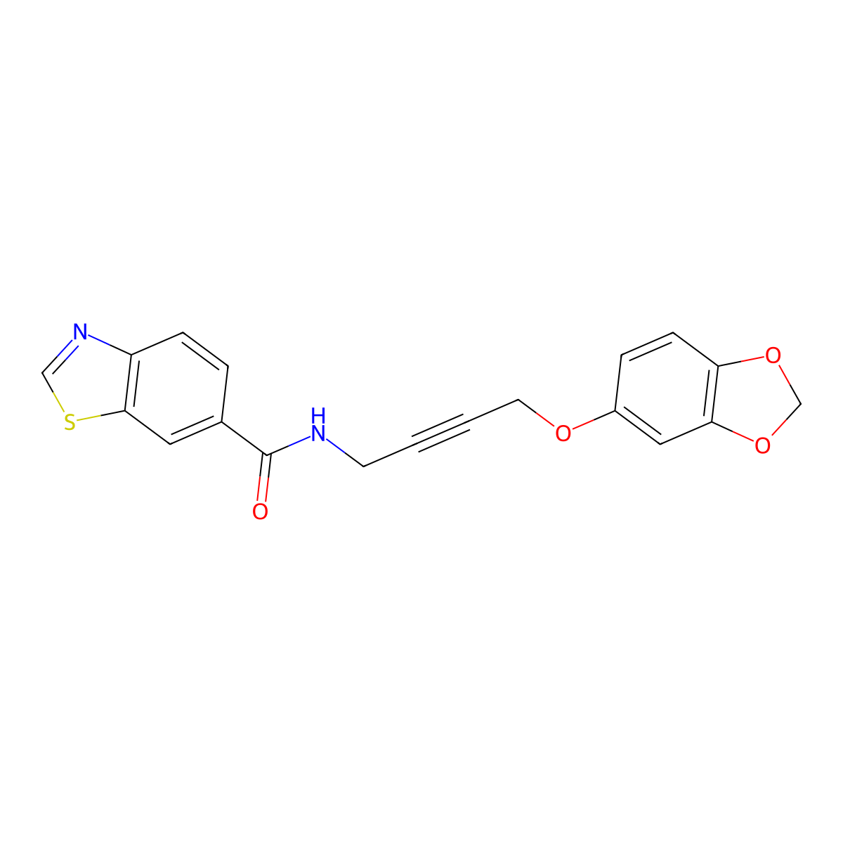 N-(4-(benzo[d][1,3]dioxol-5-yloxy)but-2-yn-1-yl)benzo[d]thiazole-6-carboxamide molecular structure, CAS 1448057-50-8