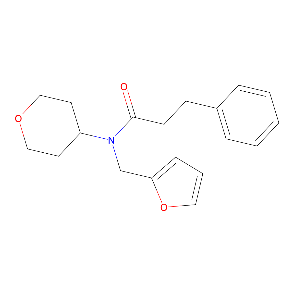 N-(furan-2-ylmethyl)-3-phenyl-N-(tetrahydro-2H-pyran-4-yl)propanamide molecular structure, CAS 1448057-53-1