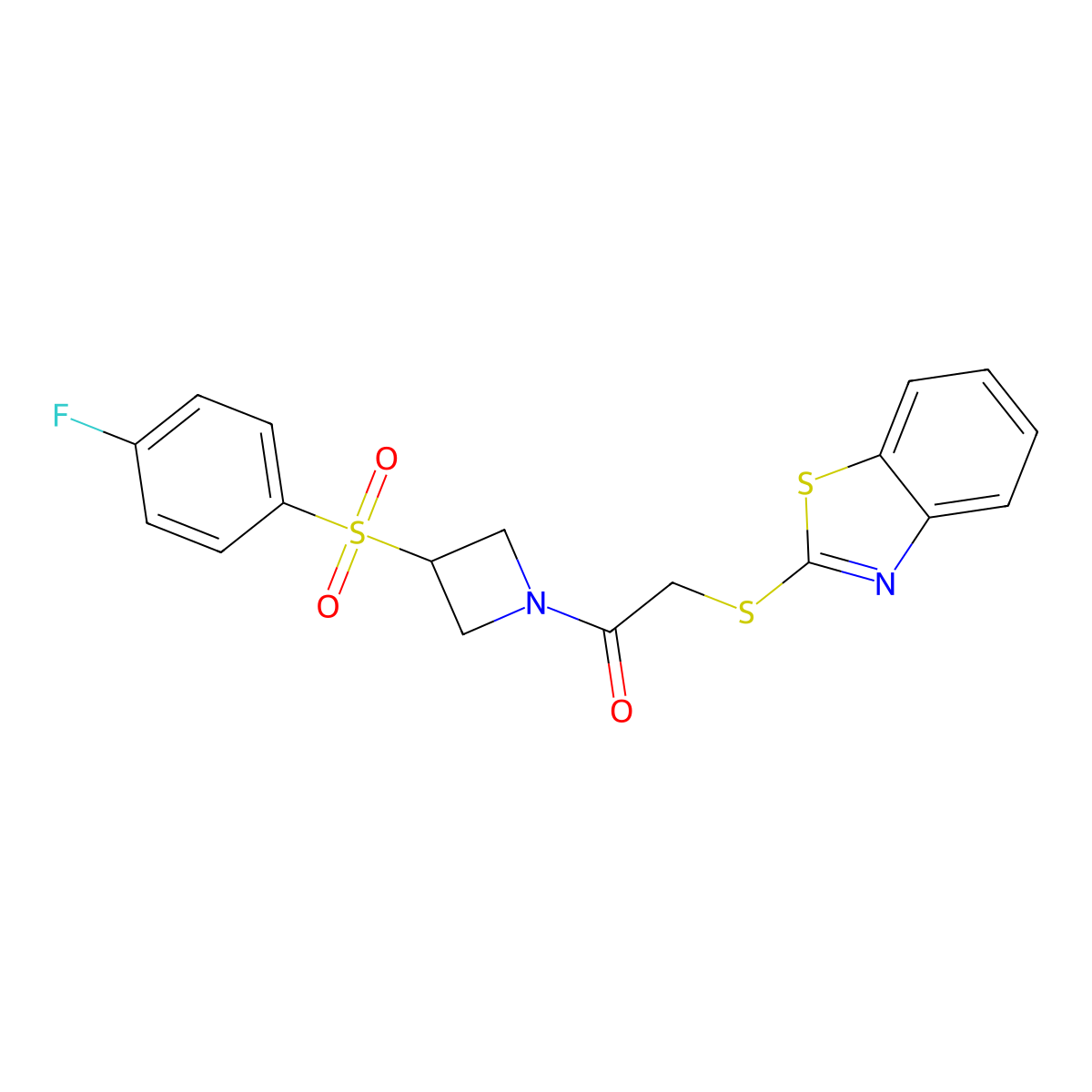 2-(Benzo[d]thiazol-2-ylthio)-1-(3-((4-fluorophenyl)sulfonyl)azetidin-1-yl)ethanone molecular structure, CAS 1448057-57-5