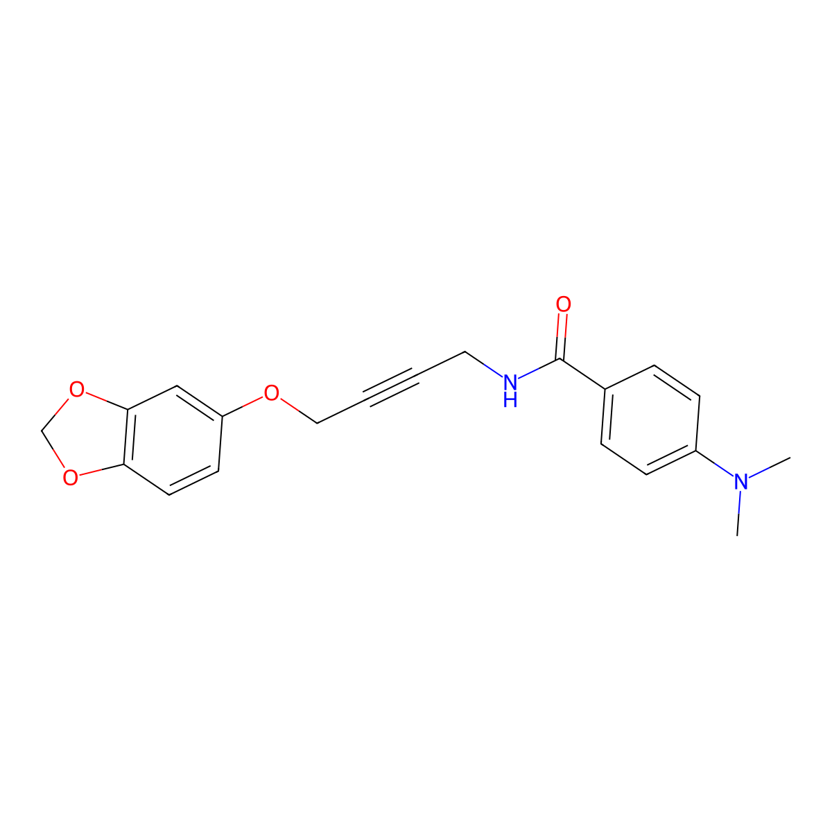 N-(4-(benzo[d][1,3]dioxol-5-yloxy)but-2-yn-1-yl)-4-(dimethylamino)benzamide molecular structure, CAS 1448057-58-6