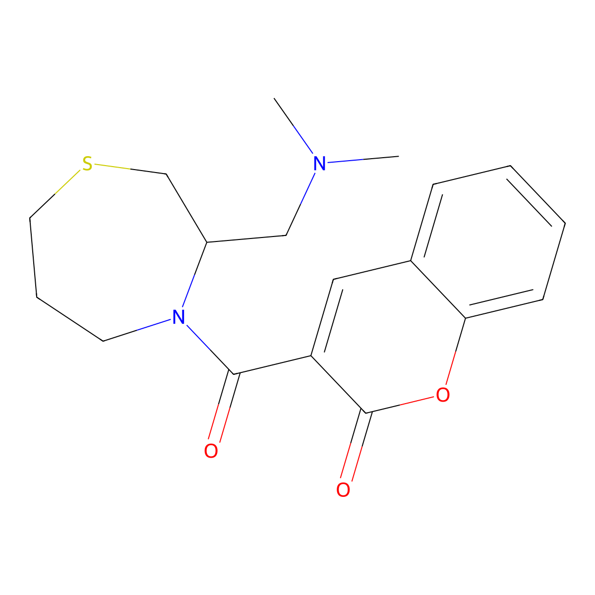 3-{3-[(dimethylamino)methyl]-1,4-thiazepane-4-carbonyl}-2H-chromen-2-one molecular structure, CAS 1448057-60-0
