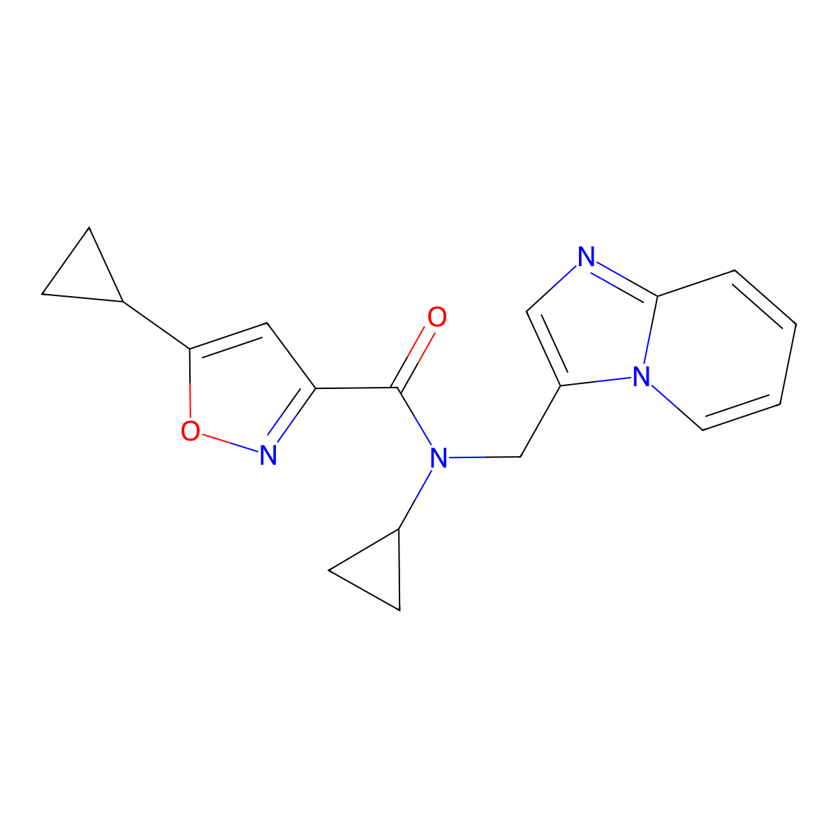 N,5-dicyclopropyl-N-(imidazo[1,2-a]pyridin-3-ylmethyl)isoxazole-3-carboxamide molecular structure, CAS 1448057-67-7