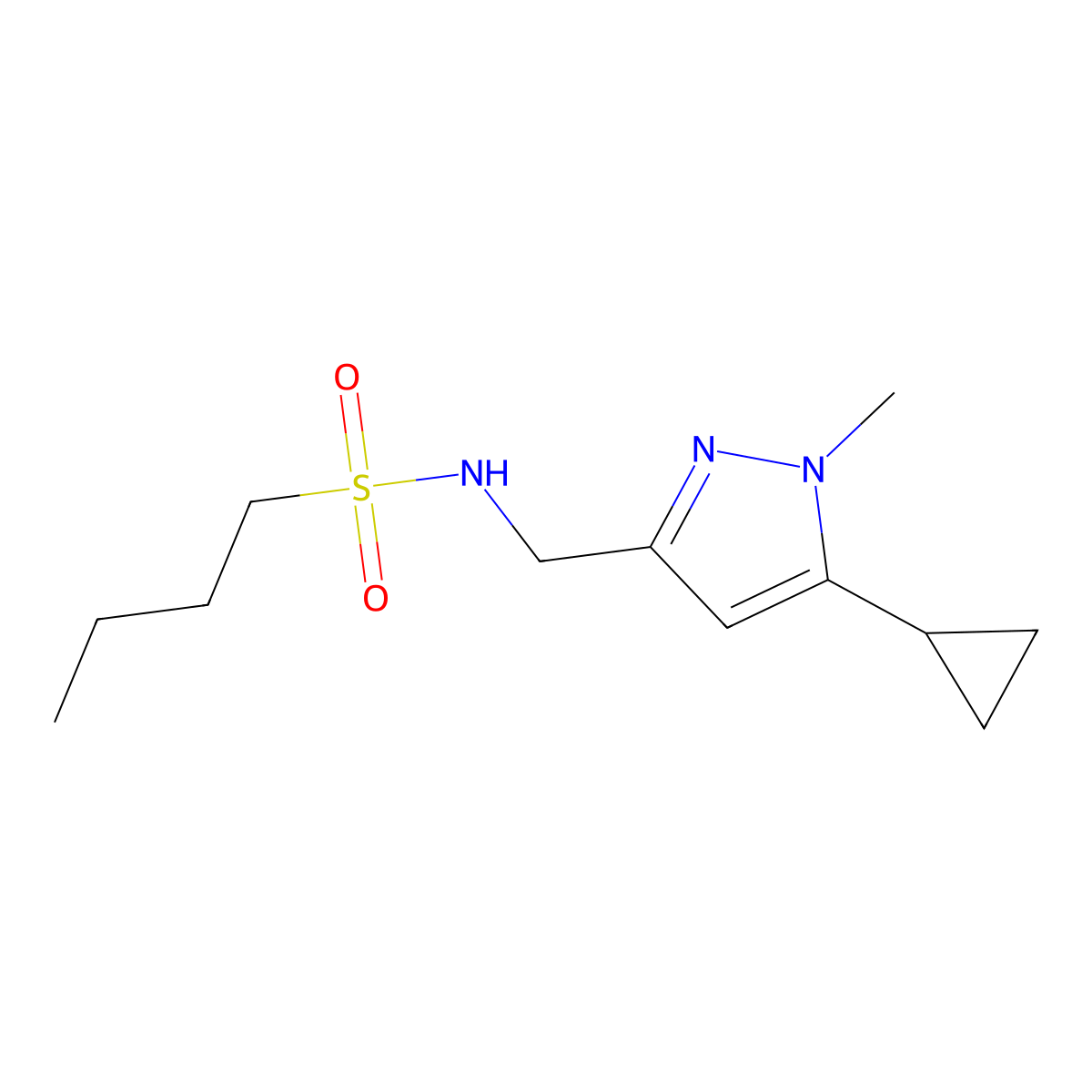N-((5-cyclopropyl-1-methyl-1H-pyrazol-3-yl)methyl)butane-1-sulfonamide molecular structure, CAS 1448057-69-9