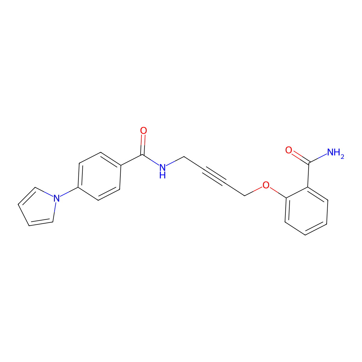 N-(4-(2-carbamoylphenoxy)but-2-yn-1-yl)-4-(1H-pyrrol-1-yl)benzamide molecular structure, CAS 1448057-74-6
