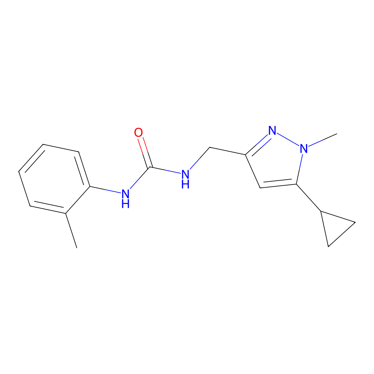 1-((5-cyclopropyl-1-methyl-1H-pyrazol-3-yl)methyl)-3-(o-tolyl)urea molecular structure, CAS 1448057-75-7