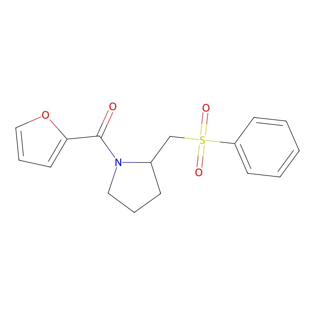 Furan-2-yl(2-((phenylsulfonyl)methyl)pyrrolidin-1-yl)methanone molecular structure, CAS 1448057-76-8