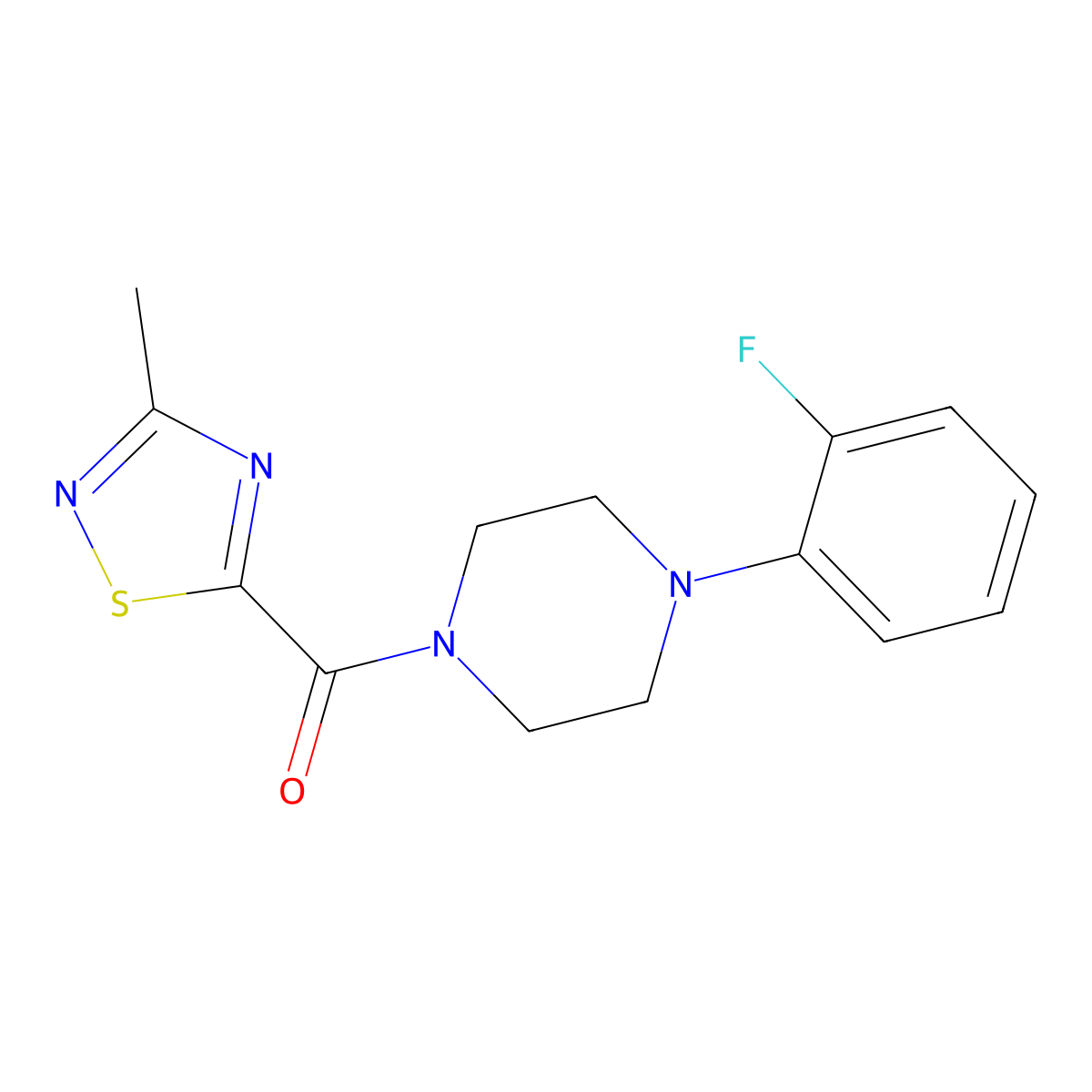 (4-(2-Fluorophenyl)piperazin-1-yl)(3-methyl-1,2,4-thiadiazol-5-yl)methanone molecular structure, CAS 1448057-78-0