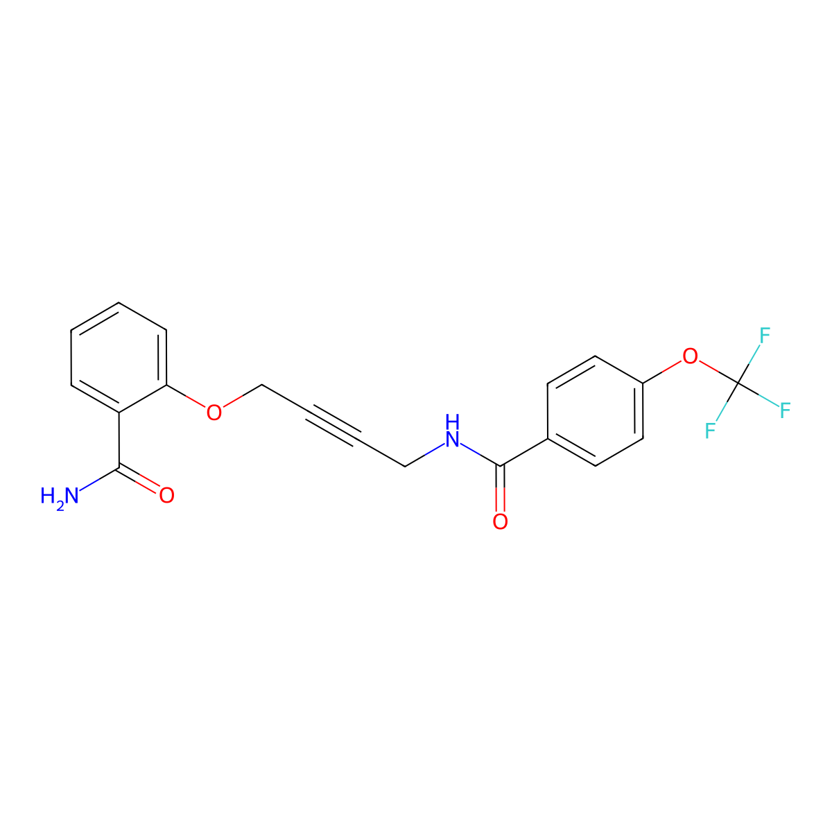 N-[4-(2-carbamoylphenoxy)but-2-yn-1-yl]-4-(trifluoromethoxy)benzamide molecular structure, CAS 1448057-82-6