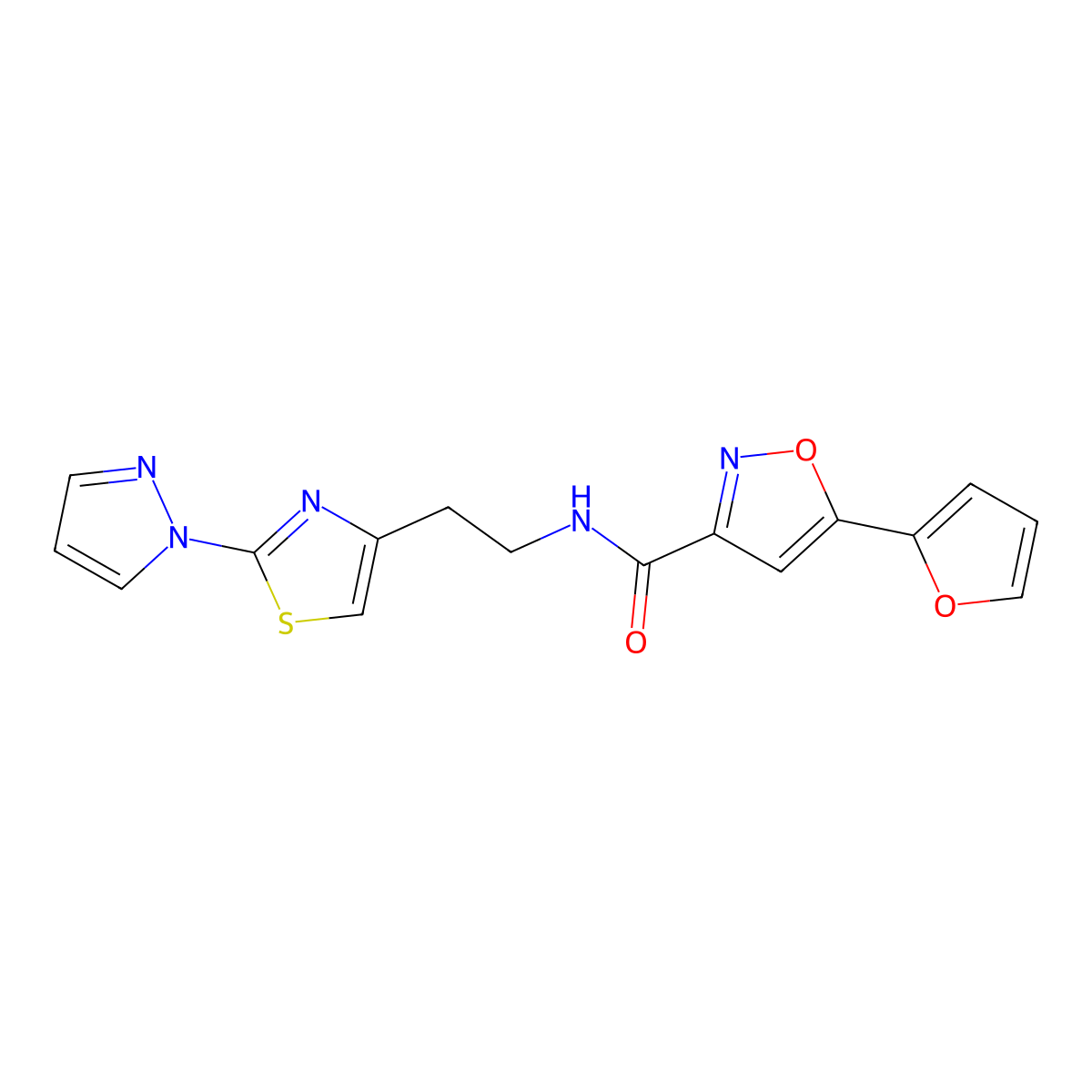 N-(2-(2-(1H-pyrazol-1-yl)thiazol-4-yl)ethyl)-5-(furan-2-yl)isoxazole-3-carboxamide molecular structure, CAS 1448057-84-8