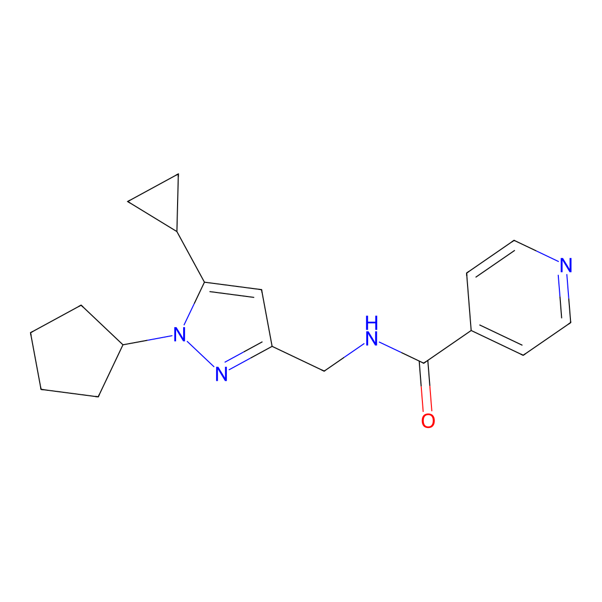 N-((1-cyclopentyl-5-cyclopropyl-1H-pyrazol-3-yl)methyl)isonicotinamide molecular structure, CAS 1448057-85-9