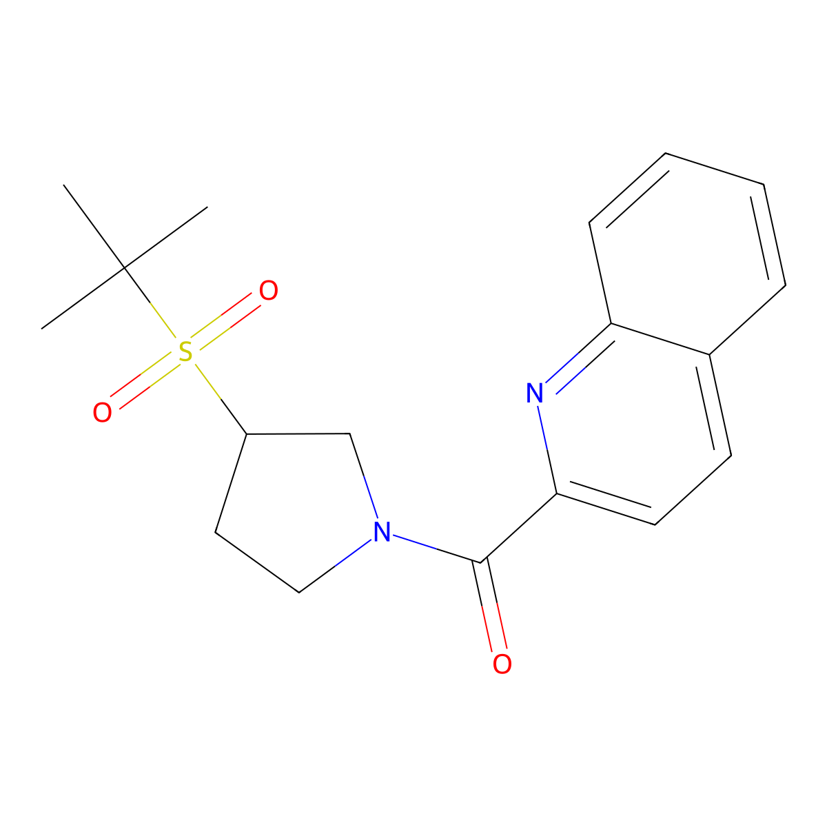 (3-(Tert-butylsulfonyl)pyrrolidin-1-yl)(quinolin-2-yl)methanone molecular structure, CAS 1448057-95-1