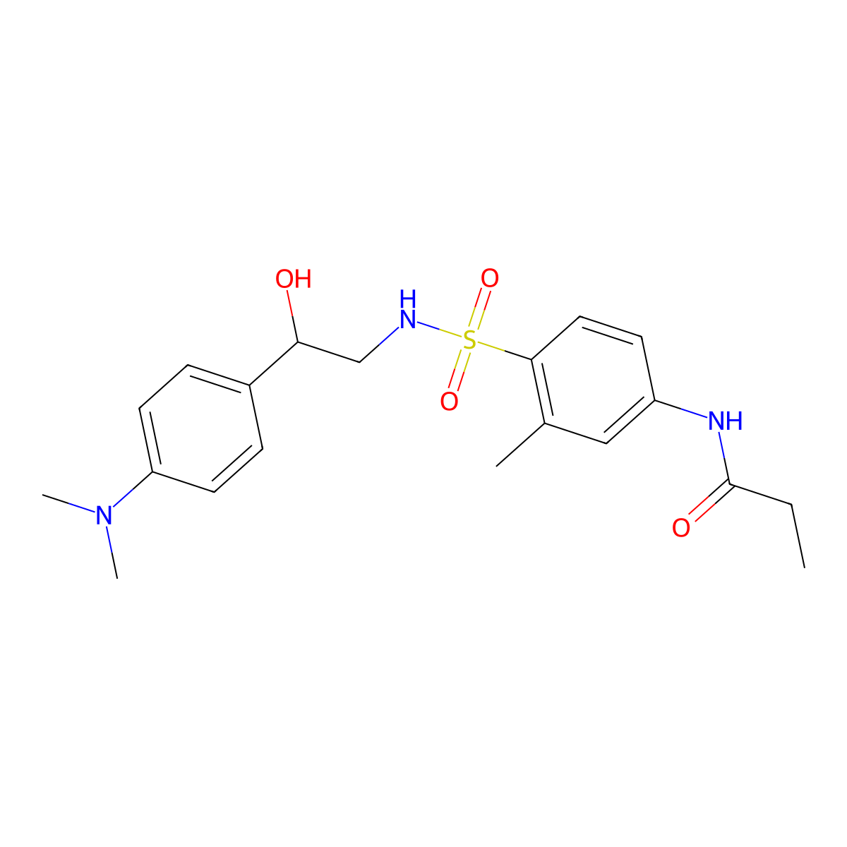 N-(4-(N-(2-(4-(dimethylamino)phenyl)-2-hydroxyethyl)sulfamoyl)-3-methylphenyl)propionamide molecular structure, CAS 1448057-97-3