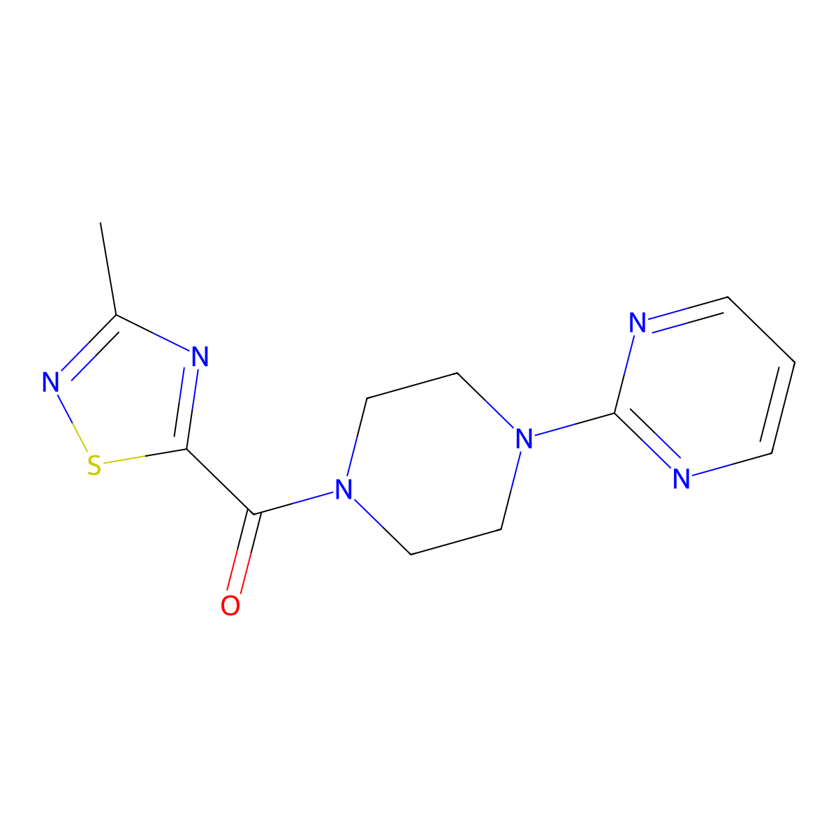 (3-Methyl-1,2,4-thiadiazol-5-yl)(4-(pyrimidin-2-yl)piperazin-1-yl)methanone molecular structure, CAS 1448057-99-5