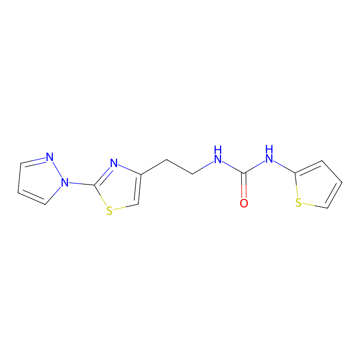 1-(2-(2-(1H-pyrazol-1-yl)thiazol-4-yl)ethyl)-3-(thiophen-2-yl)urea molecular structure, CAS 1448058-00-1