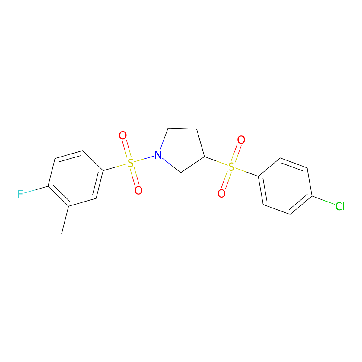 3-((4-Chlorophenyl)sulfonyl)-1-((4-fluoro-3-methylphenyl)sulfonyl)pyrrolidine molecular structure, CAS 1448058-01-2