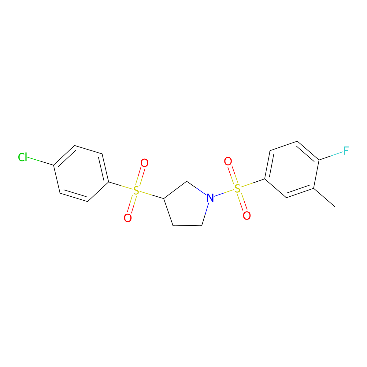 3-((4-Chlorophenyl)sulfonyl)-1-((4-fluoro-3-methylphenyl)sulfonyl)pyrrolidine molecular structure, CAS 1448058-01-2
