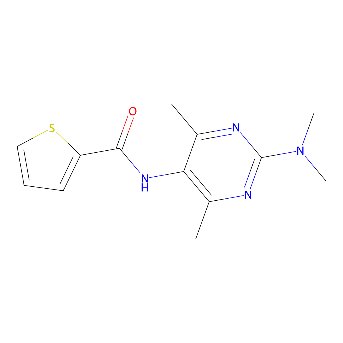 N-[2-(Dimethylamino)-4,6-dimethylpyrimidin-5-YL]thiophene-2-carboxamide molecular structure, CAS 1448058-05-6