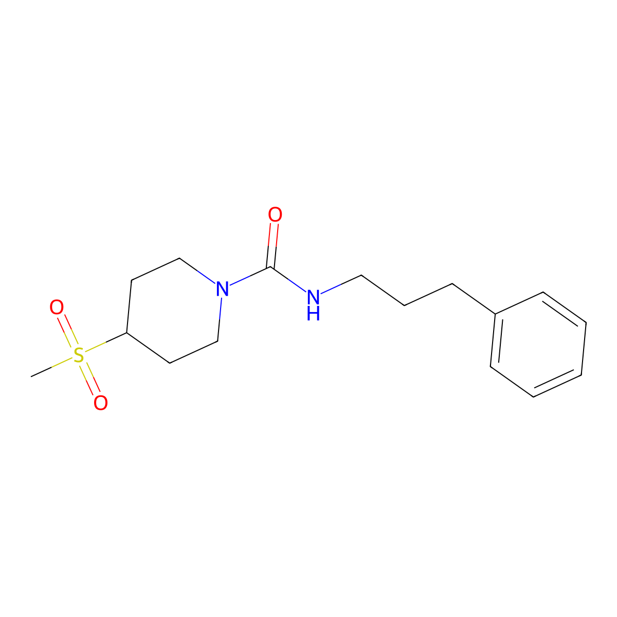 4-(methylsulfonyl)-N-(3-phenylpropyl)piperidine-1-carboxamide molecular structure, CAS 1448058-07-8