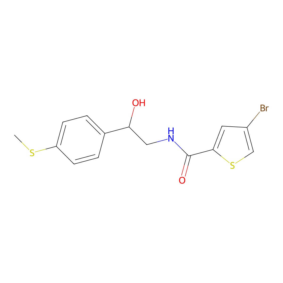 4-bromo-N-(2-hydroxy-2-(4-(methylthio)phenyl)ethyl)thiophene-2-carboxamide molecular structure, CAS 1448058-11-4