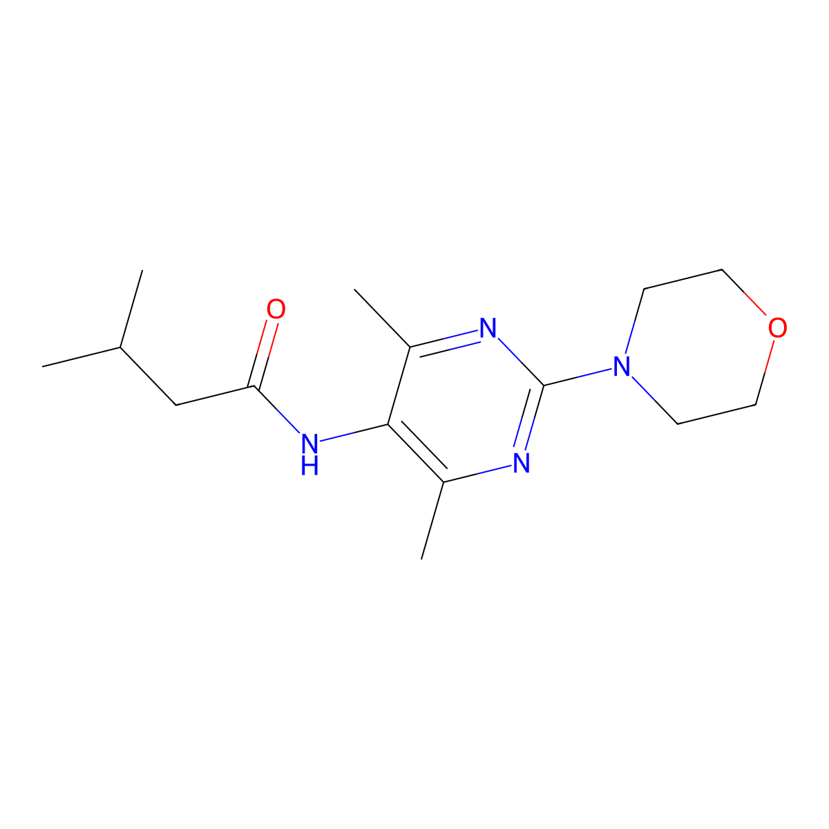 N-(4,6-dimethyl-2-morpholinopyrimidin-5-yl)-3-methylbutanamide molecular structure, CAS 1448058-13-6
