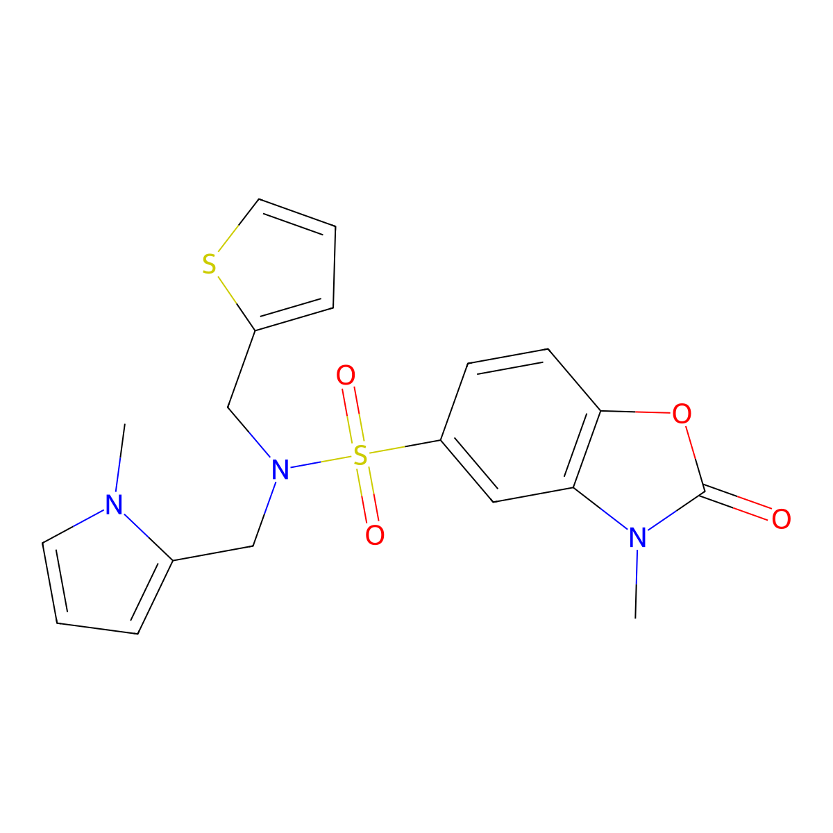 3-methyl-N-((1-methyl-1H-pyrrol-2-yl)methyl)-2-oxo-N-(thiophen-2-ylmethyl)-2,3-dihydrobenzo[d]oxazole-5-sulfonamide molecular structure, CAS 1448058-15-8