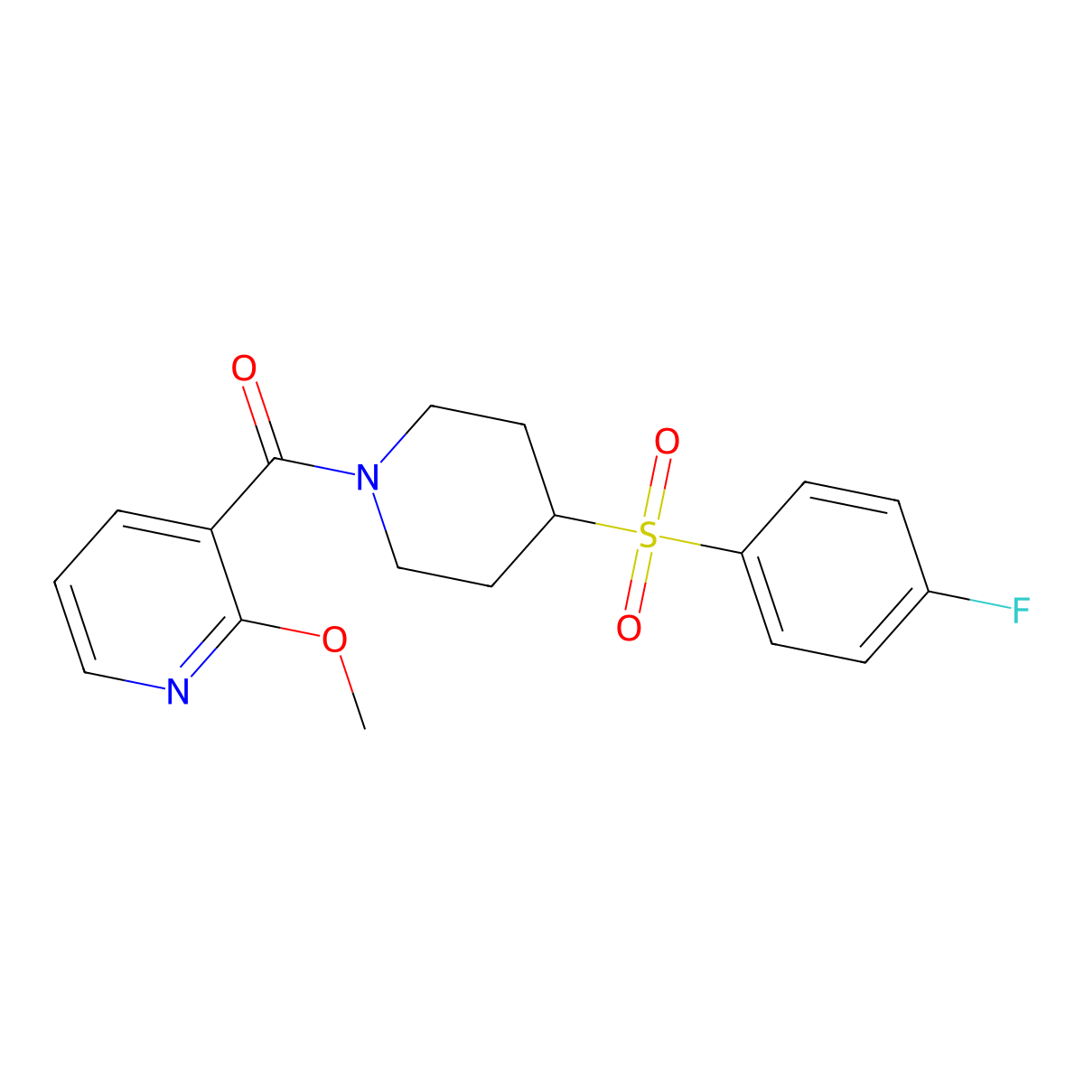 (4-((4-Fluorophenyl)sulfonyl)piperidin-1-yl)(2-methoxypyridin-3-yl)methanone molecular structure, CAS 1448058-16-9