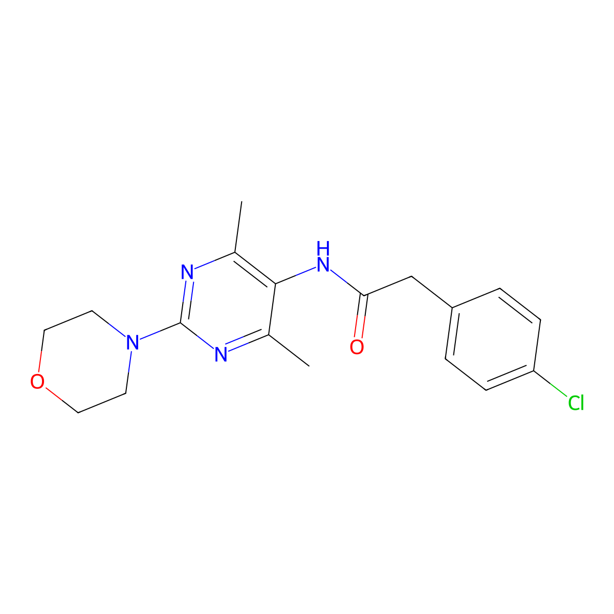 2-(4-chlorophenyl)-N-(4,6-dimethyl-2-morpholinopyrimidin-5-yl)acetamide molecular structure, CAS 1448058-21-6