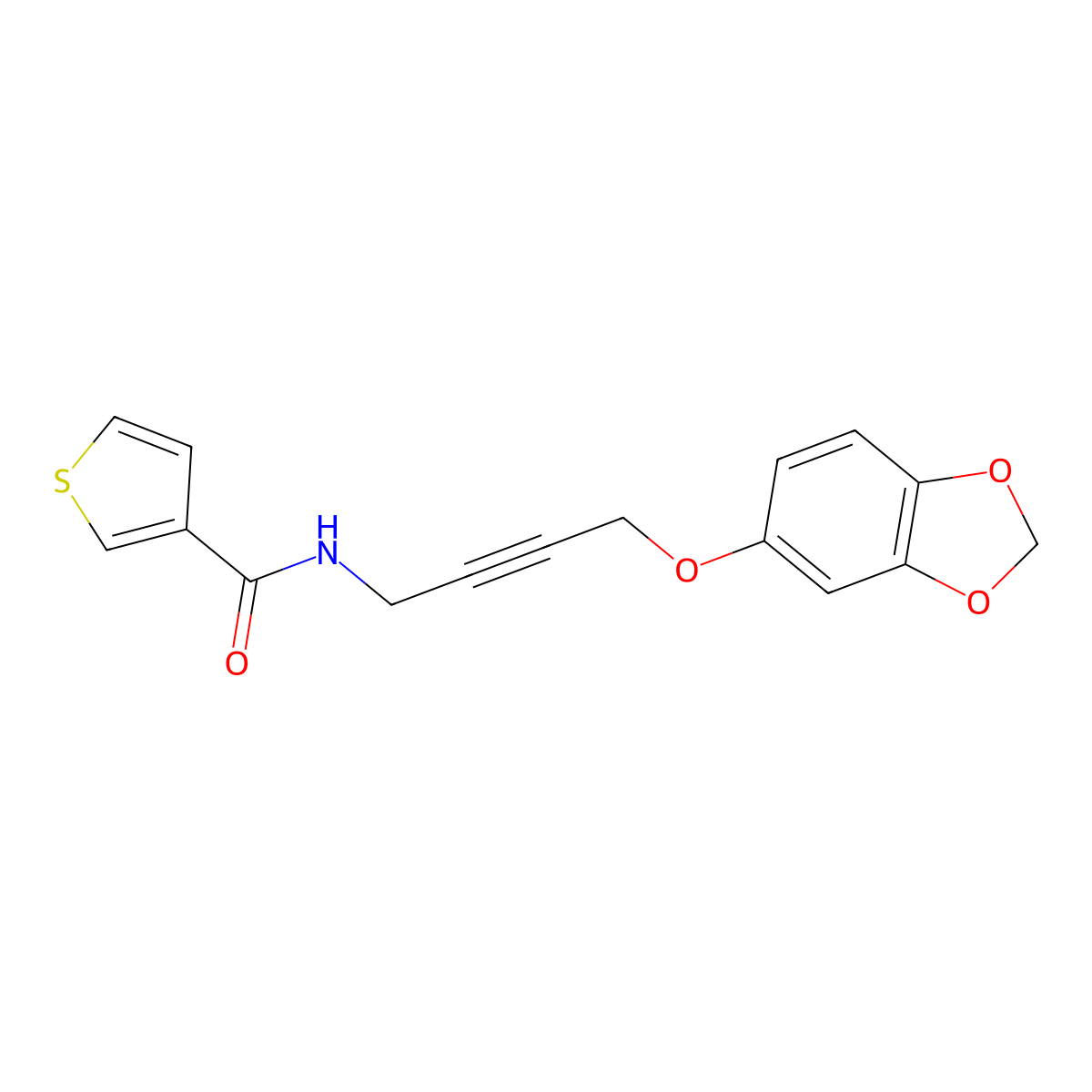 N-(4-(benzo[d][1,3]dioxol-5-yloxy)but-2-yn-1-yl)thiophene-3-carboxamide molecular structure, CAS 1448058-24-9