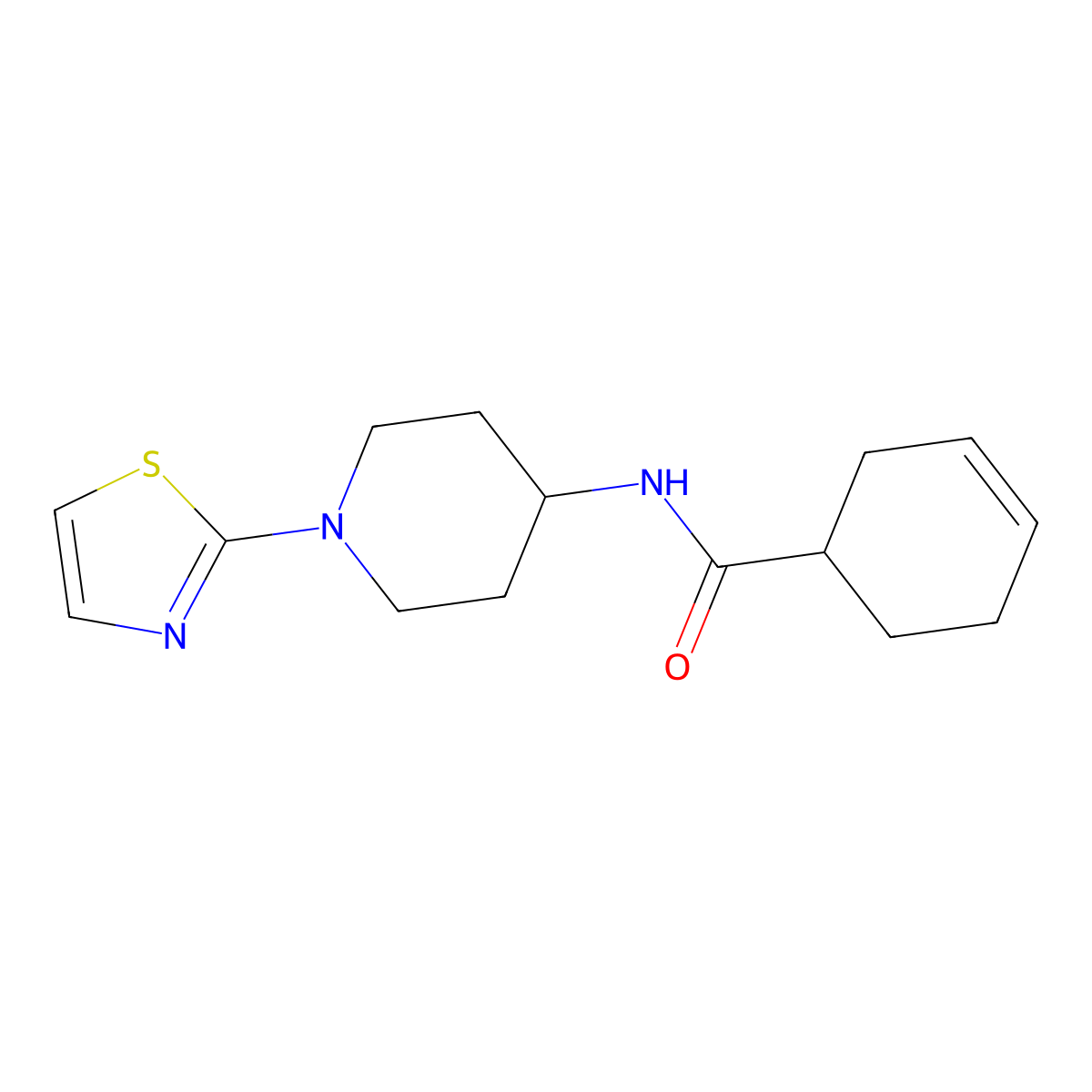 N-(1-(thiazol-2-yl)piperidin-4-yl)cyclohex-3-enecarboxamide molecular structure, CAS 1448058-25-0