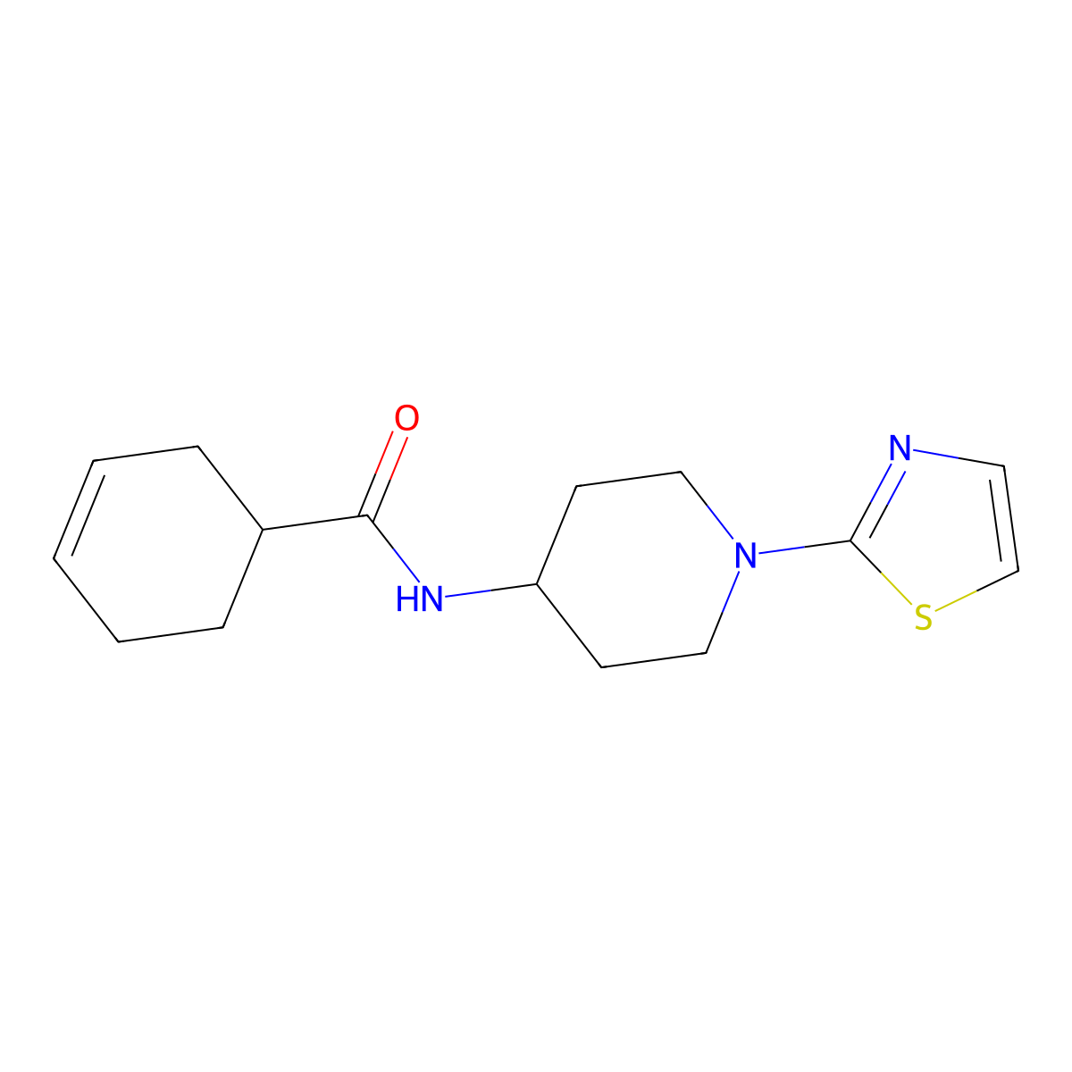 N-(1-(thiazol-2-yl)piperidin-4-yl)cyclohex-3-enecarboxamide molecular structure, CAS 1448058-25-0