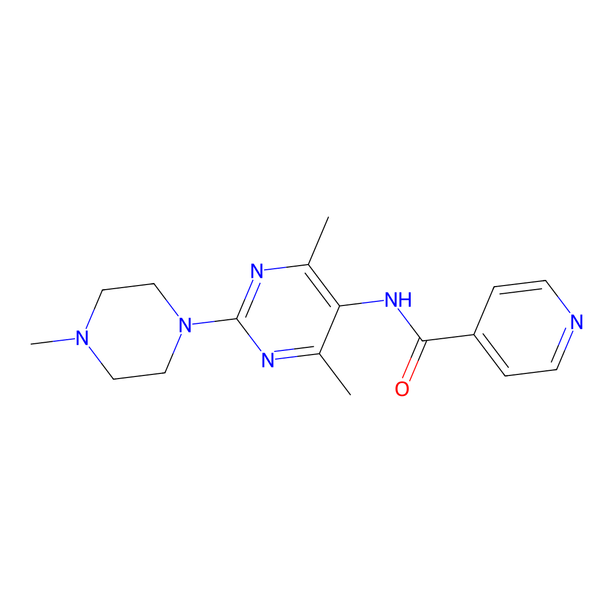 N-(4,6-dimethyl-2-(4-methylpiperazin-1-yl)pyrimidin-5-yl)isonicotinamide molecular structure, CAS 1448058-27-2