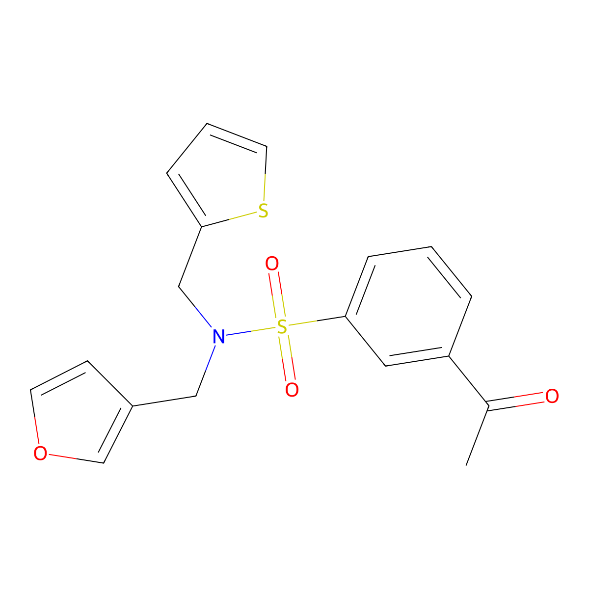 3-acetyl-N-(furan-3-ylmethyl)-N-(thiophen-2-ylmethyl)benzenesulfonamide molecular structure, CAS 1448058-30-7