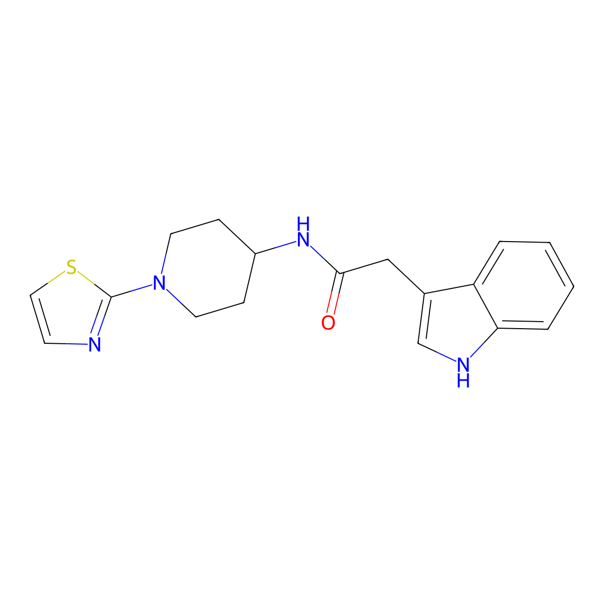 2-(1H-indol-3-yl)-N-(1-(thiazol-2-yl)piperidin-4-yl)acetamide molecular structure, CAS 1448058-31-8
