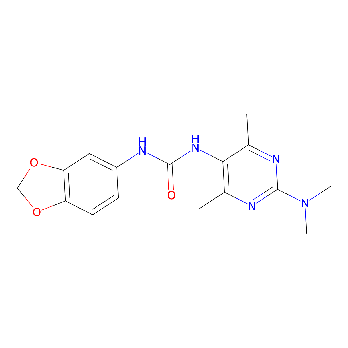 1-(Benzo[d][1,3]dioxol-5-yl)-3-(2-(dimethylamino)-4,6-dimethylpyrimidin-5-yl)urea molecular structure, CAS 1448058-32-9
