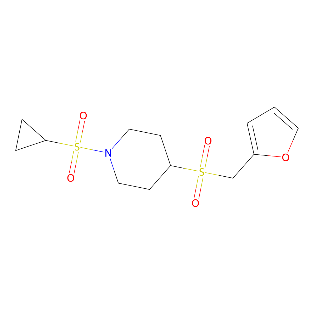 1-(Cyclopropylsulfonyl)-4-((furan-2-ylmethyl)sulfonyl)piperidine molecular structure, CAS 1448058-34-1