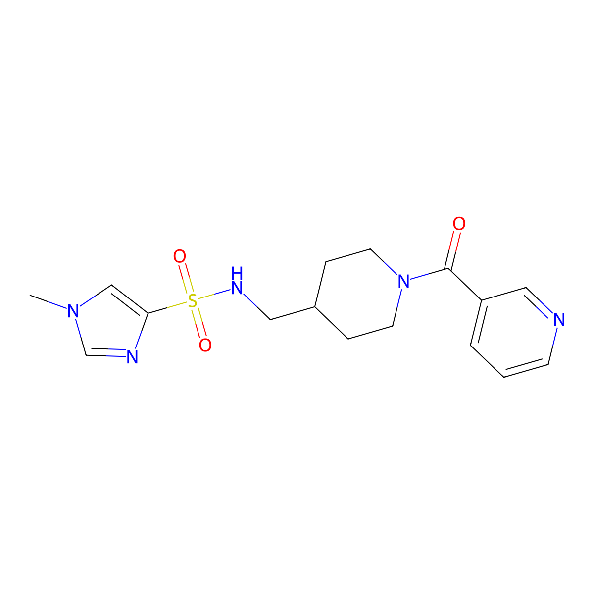 1-methyl-N-((1-nicotinoylpiperidin-4-yl)methyl)-1H-imidazole-4-sulfonamide molecular structure, CAS 1448058-38-5