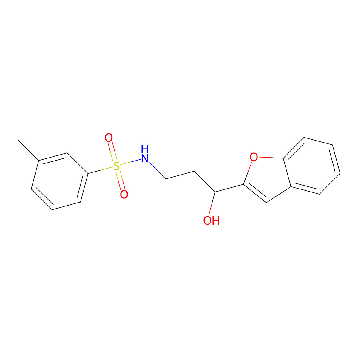 N-(3-(benzofuran-2-yl)-3-hydroxypropyl)-3-methylbenzenesulfonamide molecular structure, CAS 1448058-42-1