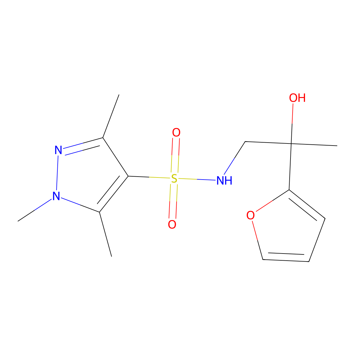 N-[2-(furan-2-yl)-2-hydroxypropyl]-1,3,5-trimethyl-1H-pyrazole-4-sulfonamide molecular structure, CAS 1448058-48-7