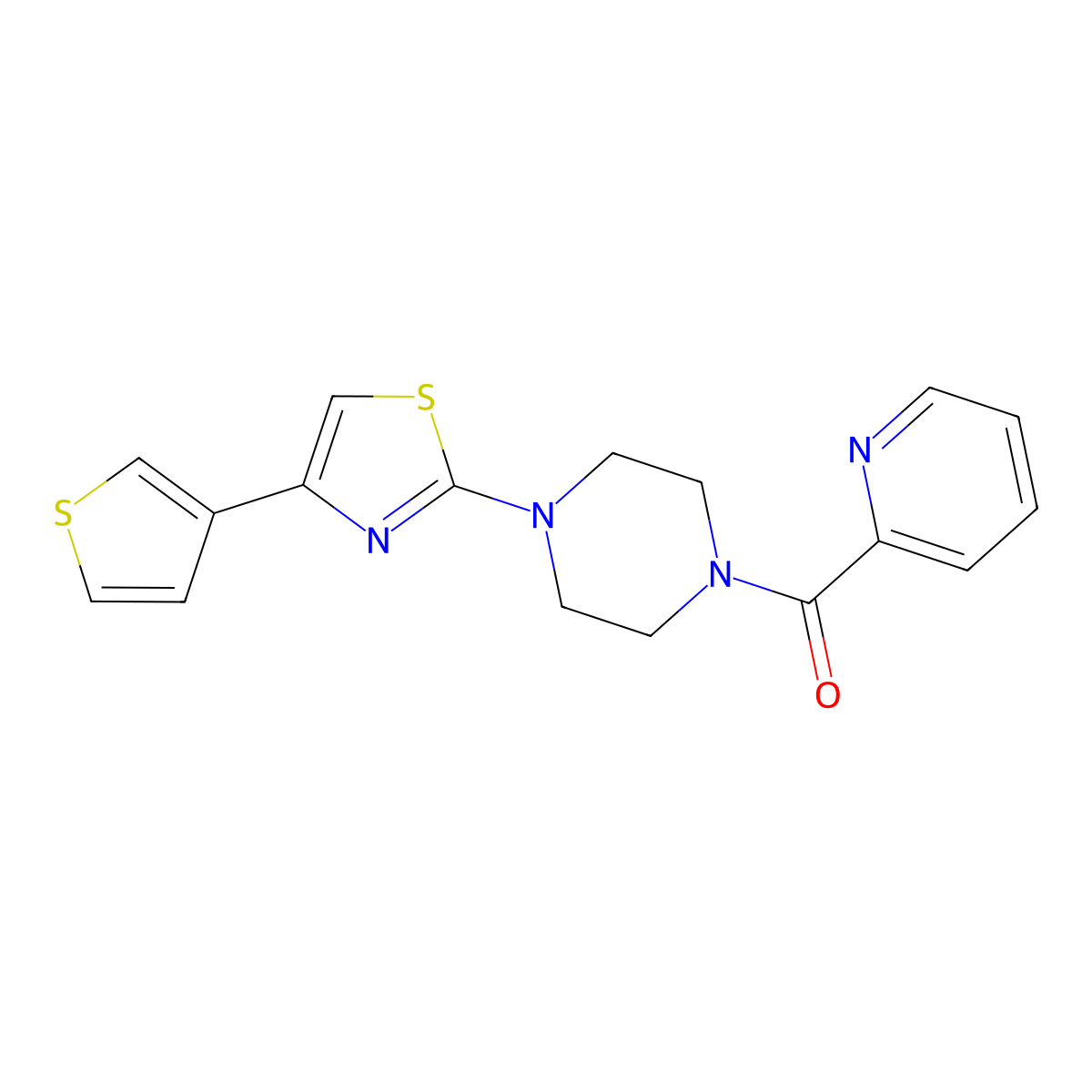 Pyridin-2-yl(4-(4-(thiophen-3-yl)thiazol-2-yl)piperazin-1-yl)methanone molecular structure, CAS 1448058-50-1