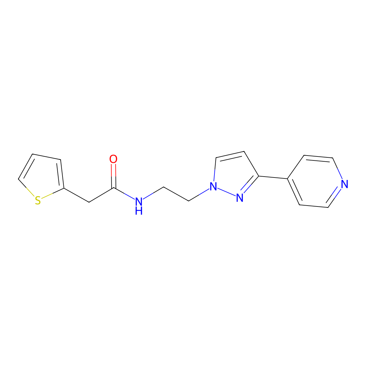 N-{2-[3-(pyridin-4-yl)-1H-pyrazol-1-yl]ethyl}-2-(thiophen-2-yl)acetamide molecular structure, CAS 1448058-54-5