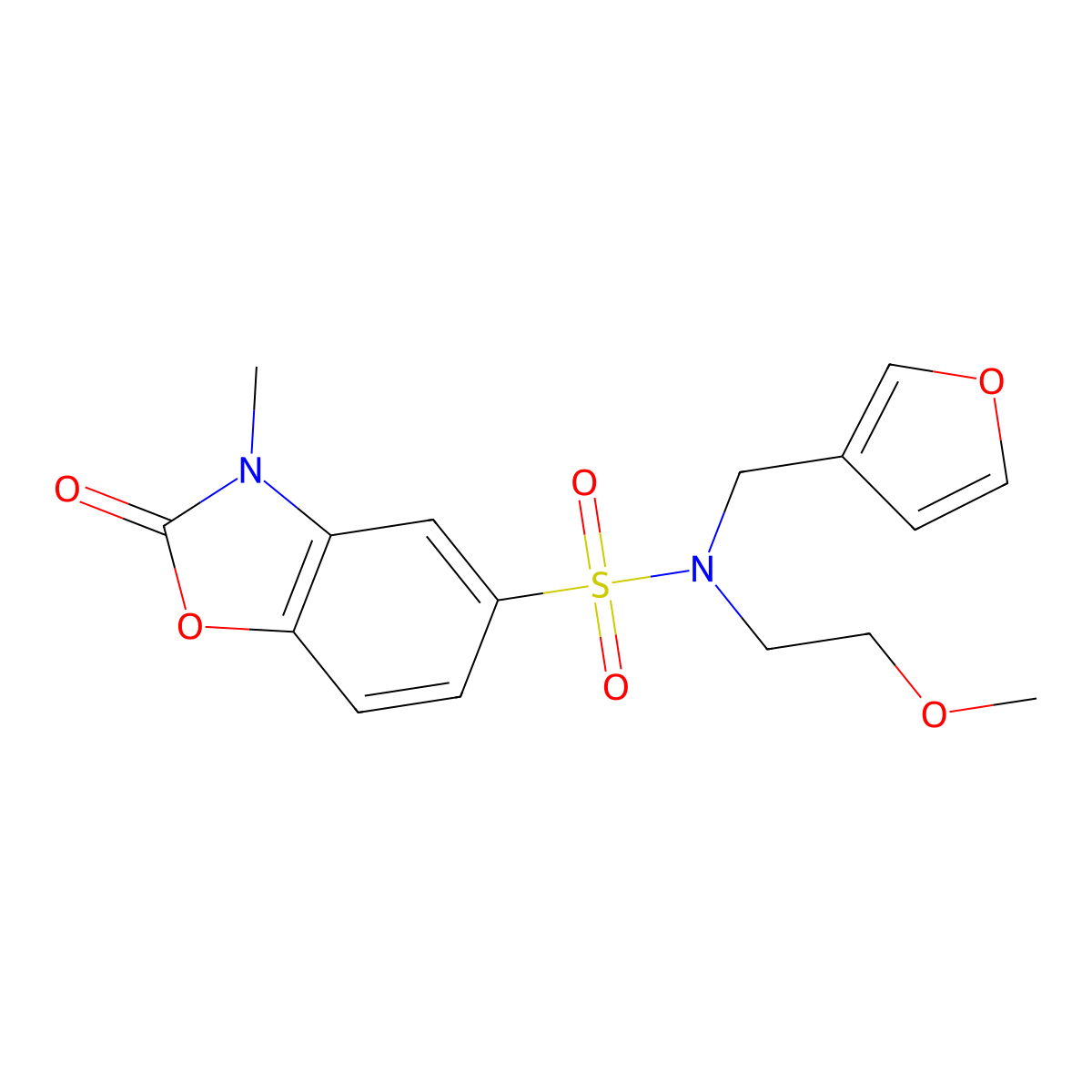 N-(furan-3-ylmethyl)-N-(2-methoxyethyl)-3-methyl-2-oxo-2,3-dihydrobenzo[d]oxazole-5-sulfonamide molecular structure, CAS 1448058-55-6