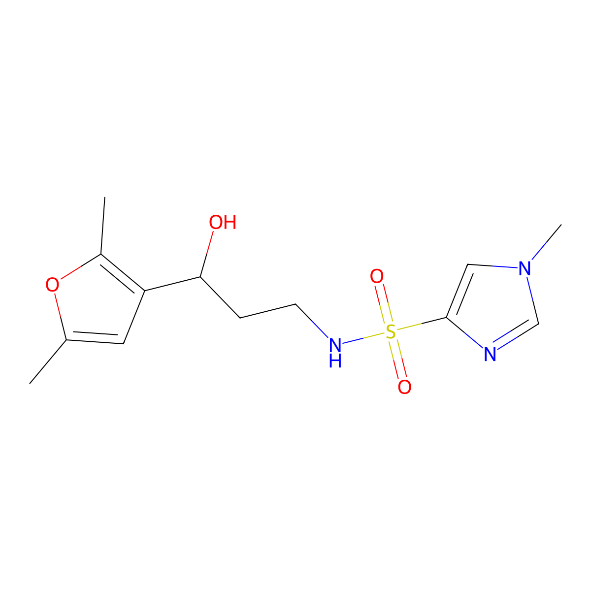 N-[3-(2,5-dimethylfuran-3-yl)-3-hydroxypropyl]-1-methyl-1H-imidazole-4-sulfonamide molecular structure, CAS 1448058-58-9