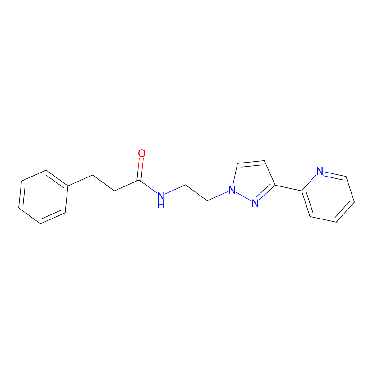 3-phenyl-N-(2-(3-(pyridin-2-yl)-1H-pyrazol-1-yl)ethyl)propanamide molecular structure, CAS 1448058-63-6