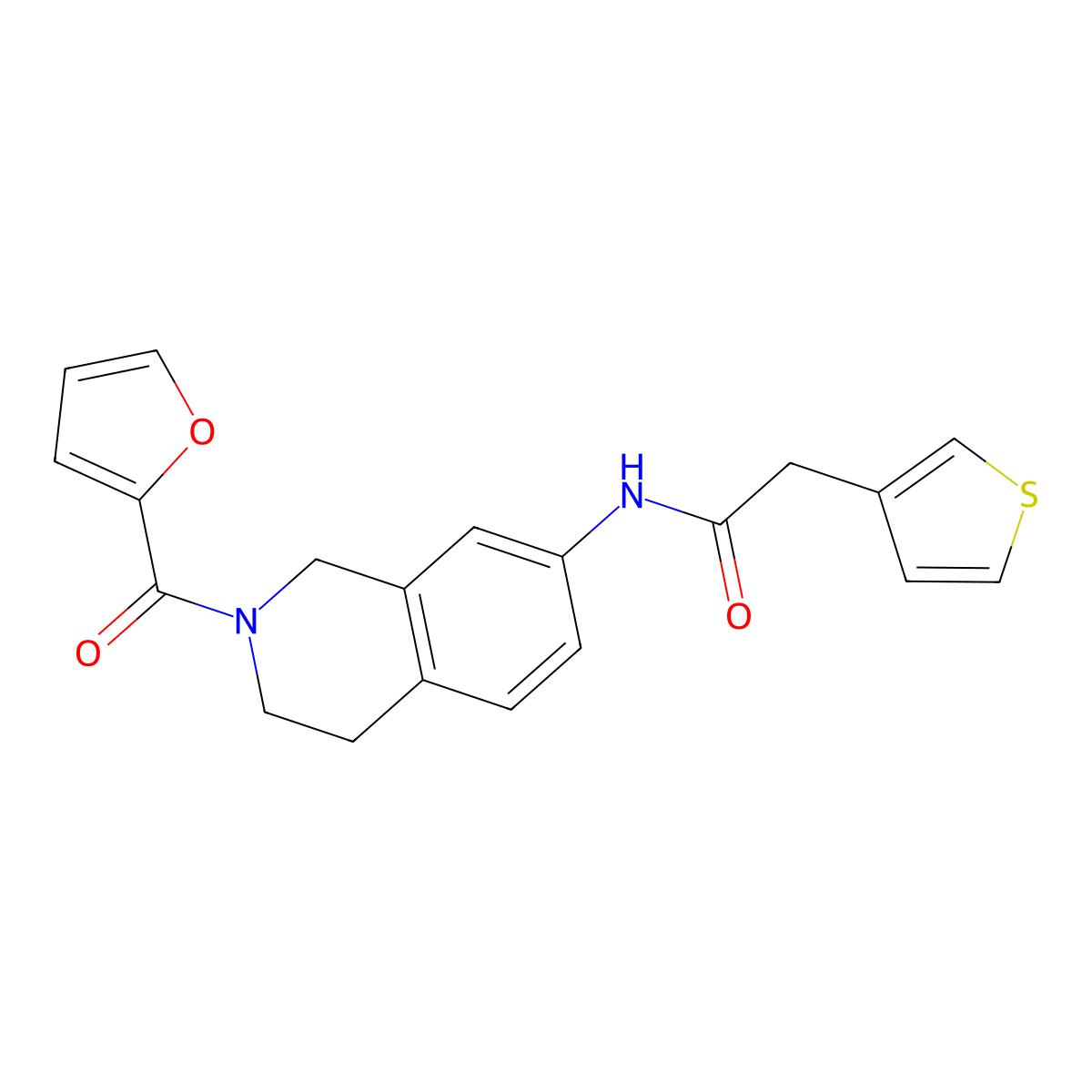 N-[2-(furan-2-carbonyl)-1,2,3,4-tetrahydroisoquinolin-7-yl]-2-(thiophen-3-yl)acetamide molecular structure, CAS 1448058-66-9