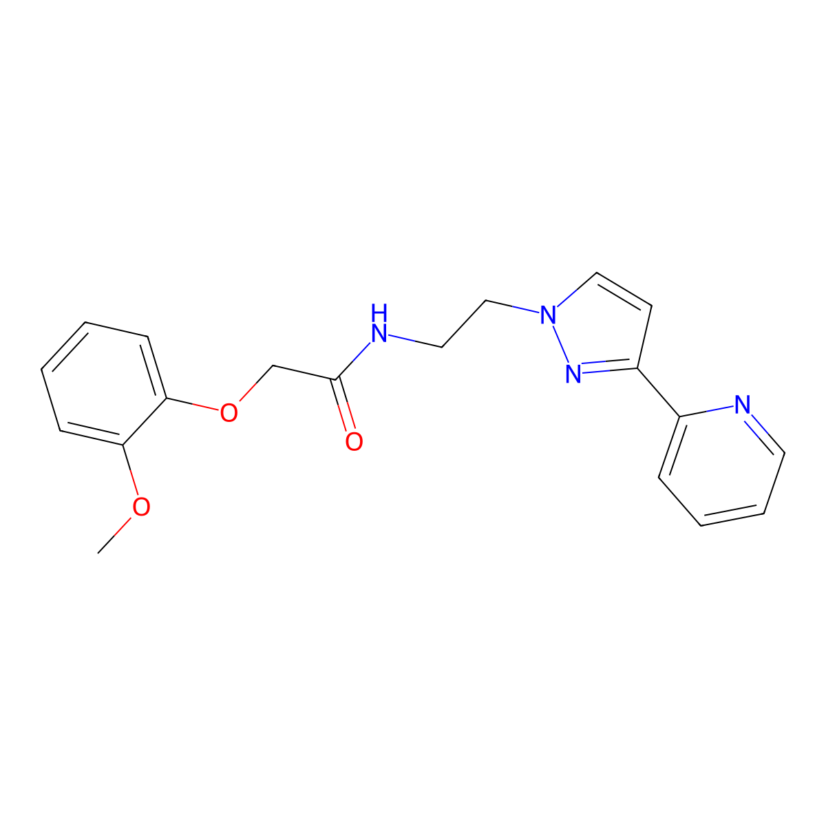 2-(2-methoxyphenoxy)-N-{2-[3-(pyridin-2-yl)-1H-pyrazol-1-yl]ethyl}acetamide molecular structure, CAS 1448058-68-1